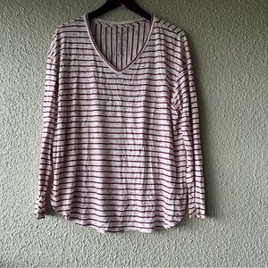 Faded Glory v neck pink purple stripes with white shirt XL